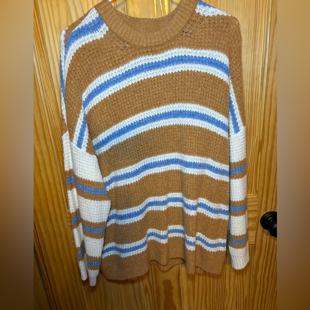 Arpeggio Knitwear Yellow white & Blue Stripe Crewneck Sweater women size XL